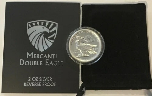 2022 2オンス .999 シルバー マーカンティ ダブルイーグル リバース プルーフ、COA 付き!