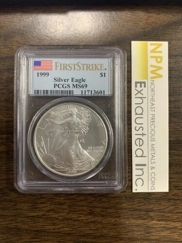 1999年 1ドル アメリカン シルバー イーグル PCGS MS69 フラッグ ファーストストライク ラベル