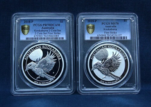 2018年 オーストラリア クーカブラ シルバー コイン 2枚セット PCGS MS/PR 70 セット 箱とCOA付き