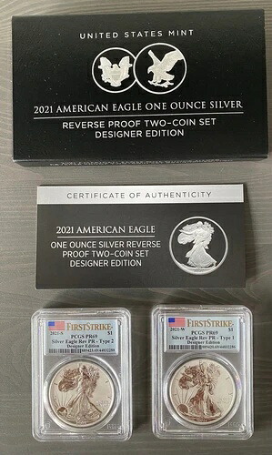 2021 シルバー アメリカンイーグル リバース プルーフデザイナーエディション 2コインセット PCGS PR69-