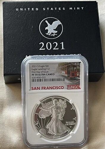 2021 S 1オンス シルバーイーグル NGC PF70 ウルトラカメオ タイプ2 発行初日 W-Box COA