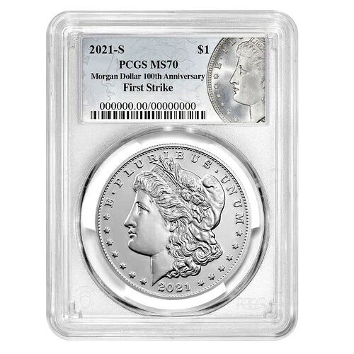 2021-S 1ドル モルガン銀貨 PCGS MS70 FS 100周年記念ラベル 75,625円