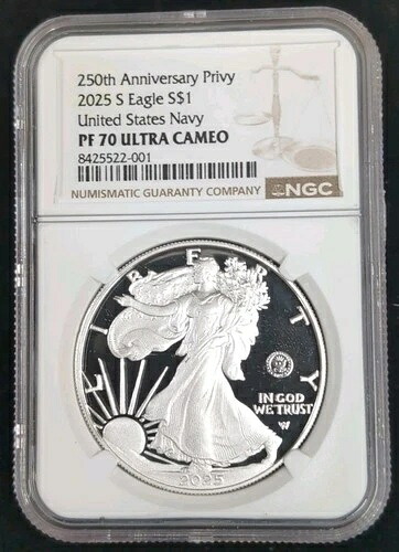 2025 S 250周年記念?米国海軍プライベートマーク?1オンス シルバーイーグル NGC PF 70 UC OGP