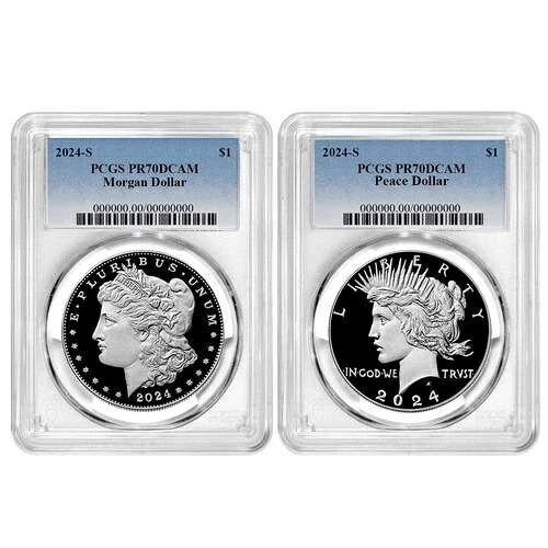 2個セット - 2024-S $1 プルーフ モーガンとピース シルバードル PCGS PR70DCAM ブルー-