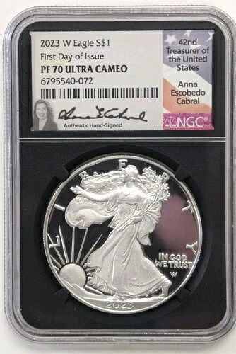 2023 W プルーフ シルバー イーグル NGC PF70 ウルトラカメオ アンナ・カブラル サイン入り FDOI
