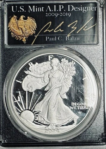 2024-W $1 PCGS PR70DCAM シルバーイーグル FDOI ポール・バラン直筆サイン