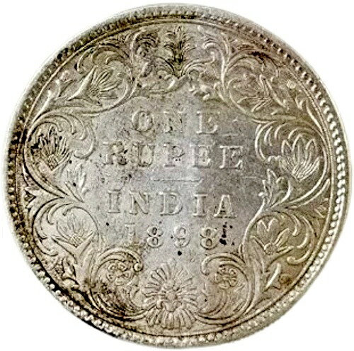 イギリス領インド。1898年1ルピー。主要日付。ボンベイ造幣局発行。A3胸像。極めて希少。