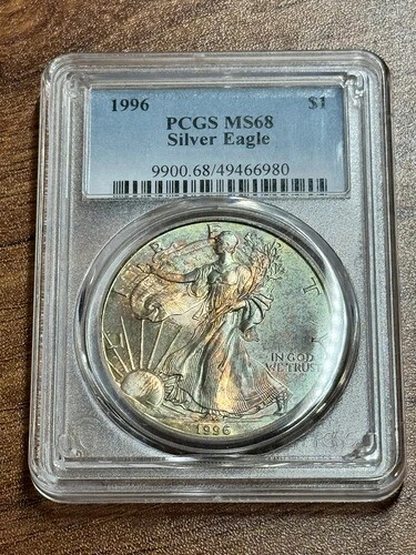1996年 アメリカン シルバー イーグル PCGS MS68 モンスター トーニング トーン コイン (Slab1076) (TNO) 75,625円