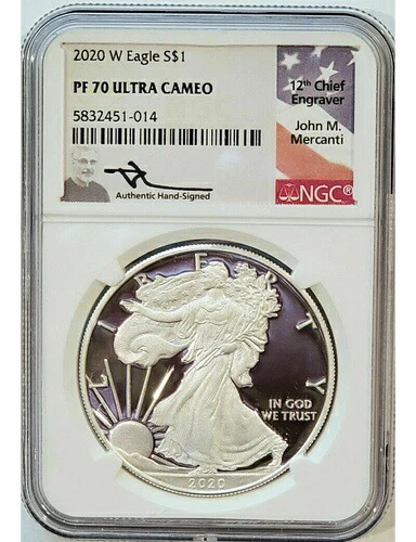 2020-W アメリカン シルバー イーグル NGC PF70 ウルトラ カメオ メルカンティ サイン入り｜WORLD RESOURCE【QUEEN店】
