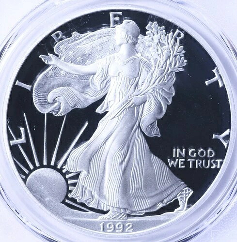 1992-S アメリカン シルバー イーグル - PCGS プルーフ 70 ディープカメオ