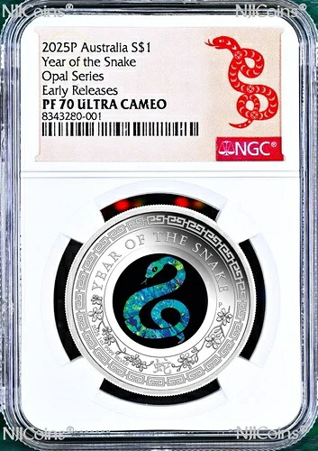 2025年 オーストラリア オパール ルナー 巳年 1オンス シルバー プルーフコイン NGC PF70 ER