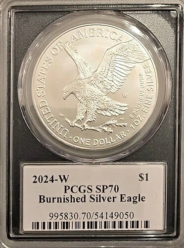 2024年 W バーニッシュド シルバー イーグル PCGS SP70 クリーブランド＆バラン サイン入り ブラックコア