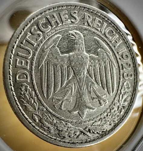 1928 年 ワイマール共和国、ドイツ、50 ペニヒ、より良いディテール、明るいオリジナルの光沢。|WORLD RESOURCE【QUEEN店】