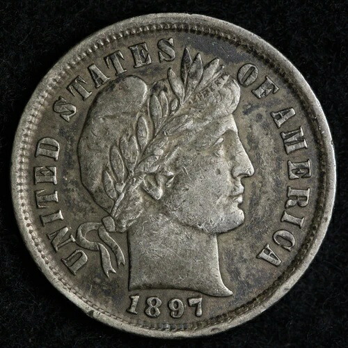 1897年 バーバー シルバーダイム チョイス AU E257 GEF
