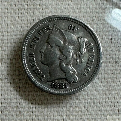 1881年 3セントニッケル貨幣 3CN 美しいアメリカ合衆国型コイン 送料無料