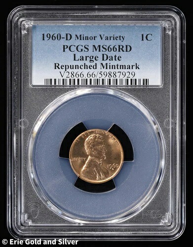 1960年 D/D 1セント リンカーン記念セント PCGS MS 66 RED Lg Date RPM BU 未流通