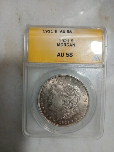 1921年 S モーガン銀貨 1ドル US ANA 認定 AU。鋳造最後の年！