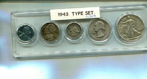 1943年 アメリカ 5枚セット シルバーコイン 日付入り 流通品 ホルダー付き 4826S