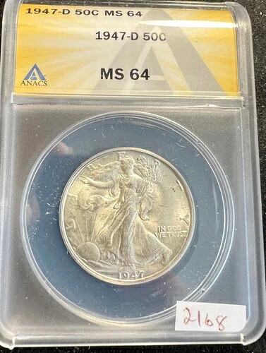 1947-D デンバー MS 64 50セント ウォーキング リバティ ハーフ ドル 50セント ANACS 未流通 2168