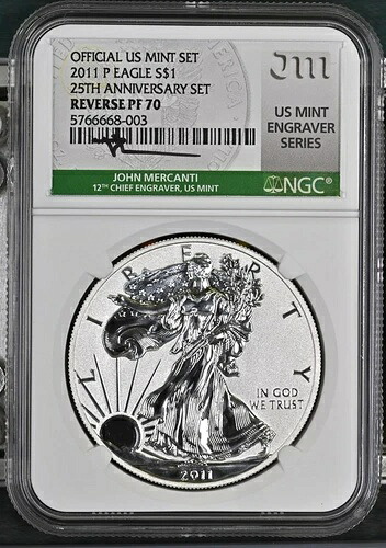 2011 P シルバーイーグル、裏面 PF 70、メルカンティ署名、25周年記念セット、彫刻家セリ｜WORLD RESOURCE【QUEEN店】