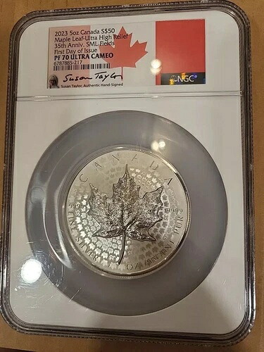 2023 $50 カナダ 5オンス シルバー メープル リーフ 35 周年記念 UHR NGC PF70 UCAM FDOI