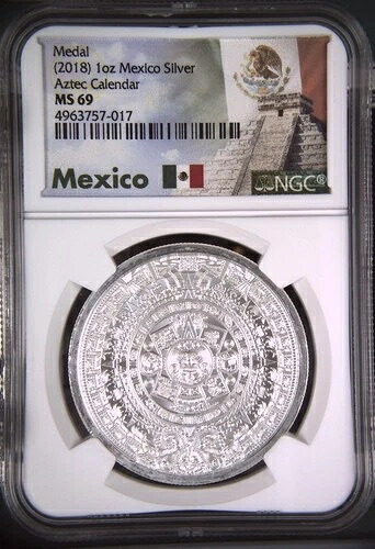 2018年 1オンス アステカ カレンダー.999 純銀コイン カプセル入り NGC