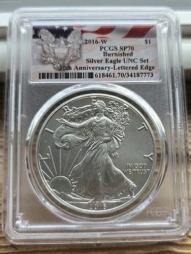 2016年 W バーニッシュ シルバー イーグル PCGS SP70 年次ドル シルバー イーグル UNC セットラベル