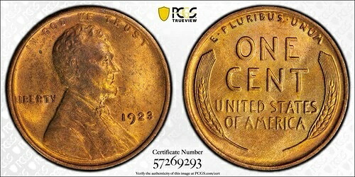 1923年 リンカーン ウィート セントペニー 1セント 赤/茶 MS64RB PCGS