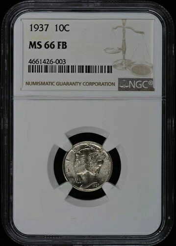 1937年製 マーキュリーダイム 10C NGC MS66FB
