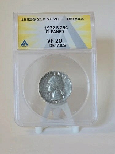 1932-S ワシントン銀貨 25セント、ANACS によるグレード評価：Very Fine 20 (VF 20)