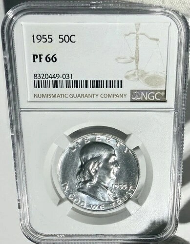 プルーフ 1955年 フランクリン ハーフダラー NGC PF66 ナイスホワイトコイン GUHB