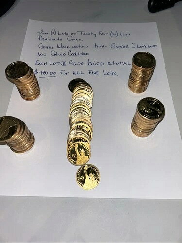 アメリカ大統領ドル硬貨 24 枚 @ 96.00 ドル