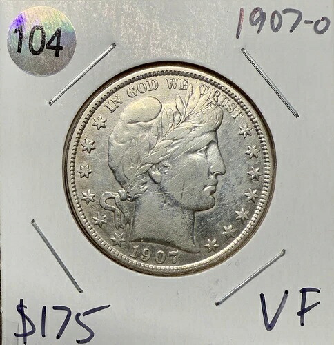 1907年O バーバーハーフドル 50c 90% シルバー 20% グレイシート入札下 説明を参照-