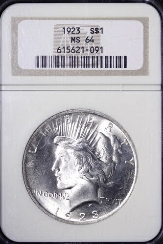 1923年 ピースシルバードル NGC オールドホルダー MS64 送料無料 YFY