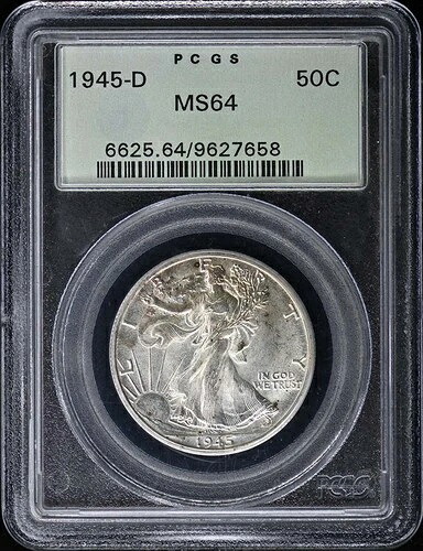 1945-D 50セントウォーキングリバティハーフダラー PCGS MS64
