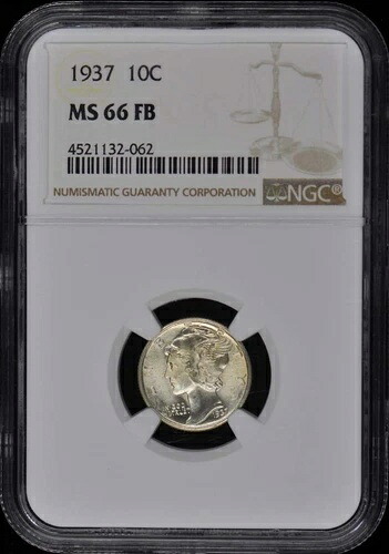 1937年製 マーキュリーダイム 10C NGC MS66FB