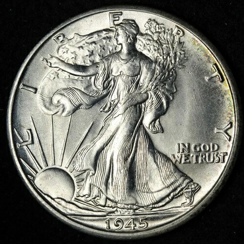 1945-D ウォーキング・リバティ シルバー ハーフドル BU *未流通* MS E374 STFH
