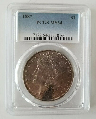 1887年 P モルガン銀貨、1ドル - 銀90% - フィラデルフィア造幣局 - PCGS MS 64