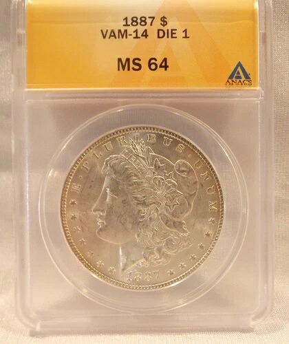 1887-P モーガン シルバードル *ブリ??リアントホワイトラスター* MS-64 VAM-14 ダイ 1