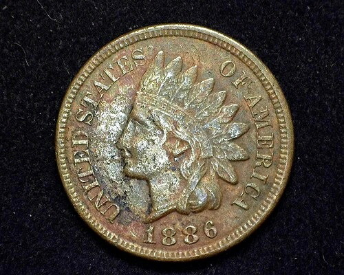 HS&C: 1886年 タイプ2 インディアンヘッドペニー/セントXF わずかな表面損傷 -USコイン-