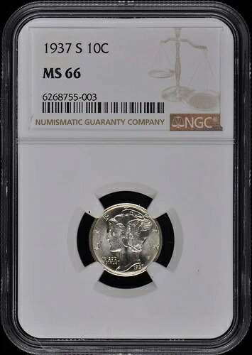 1937-S マーキュリーダイム 10C NGC MS66