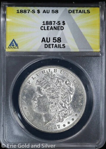 1887年-S $1 モーガンシルバー ドル ANACS AU 58 詳細-
