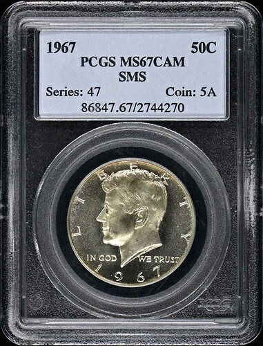 1967年 50セント SMS ケネディ ハーフダラー タイプ2 シルバークラッド PCGS SP67CAM