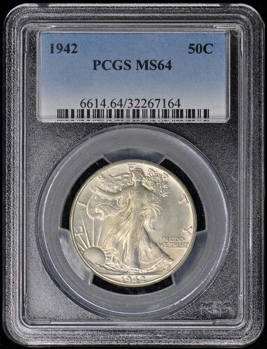 1942 50C 歩く自由の女神ハーフドル PCGS MS64-