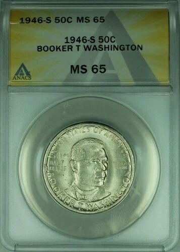 1946-S ブッカー・T・ワシントン記念銀貨ハーフドル 50セント ANACS MS-65 (40) 43,615円