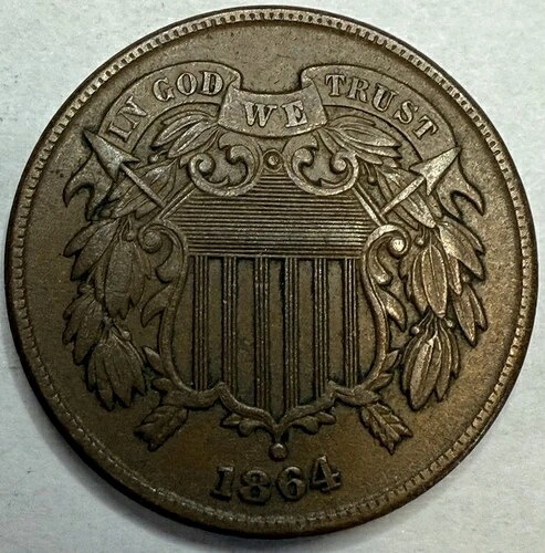 1864 XF+ 米国 2セント硬貨 2c 正確なコイン 画像 #2C128 43,615円