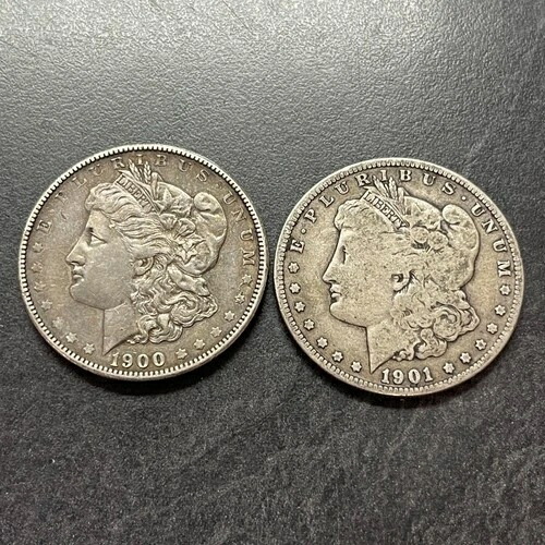 2 $1 純正米国モーガン シルバードル 1900 P & 1901 O KM# 110-