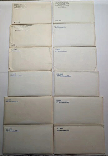 12種類の異なる(1970-1981年)米国造幣局コインセットP&D未流通OGP /セロファン