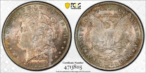 1882年-Oトーン モーガンシルバードル PCGS MS63 ゴールドシールド NFC付き -トーニング-