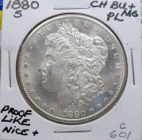 1880-S モルガン銀貨 1ドル、CH BU+/MS、プルーフ状、NICE+ C601